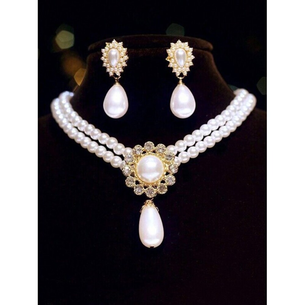 Pearl Jewelry Set, 1 Necklace And 1 Pair Of Earrings, Sui Y2K Minimalist